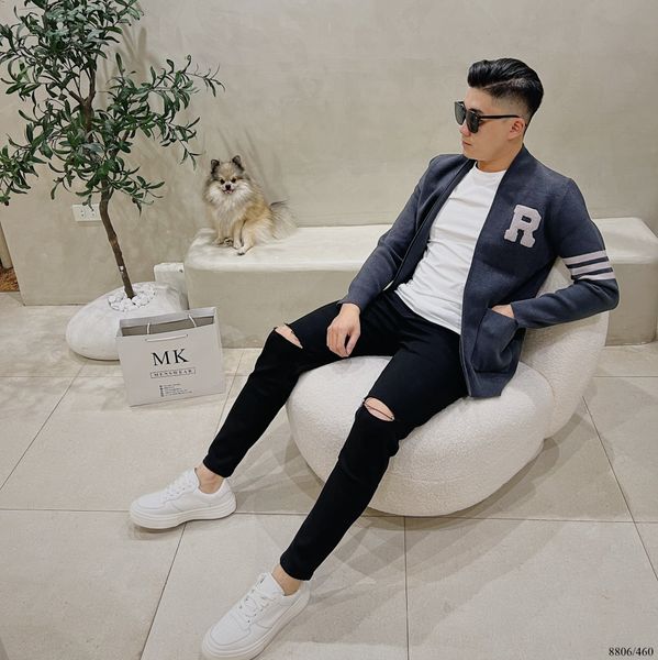  [ẢNH THẬT] Áo Khoác Cardigan Nam Nữ Ghi Đậm Chữ R Ngực 8806 