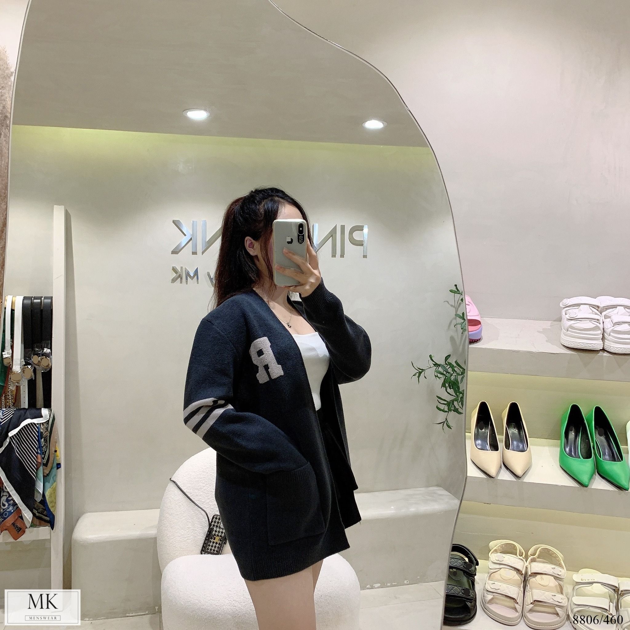  [ẢNH THẬT] Áo Khoác Cardigan Nam Nữ Ghi Đậm Chữ R Ngực 8806 