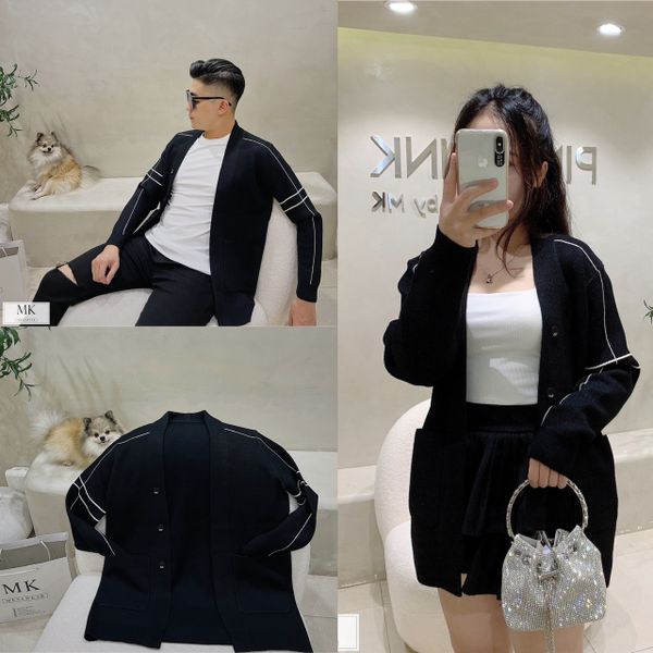  [ẢNH THẬT] Áo Khoác Cardigan Nam Nữ Màu Đen Phối Sọc 8815 