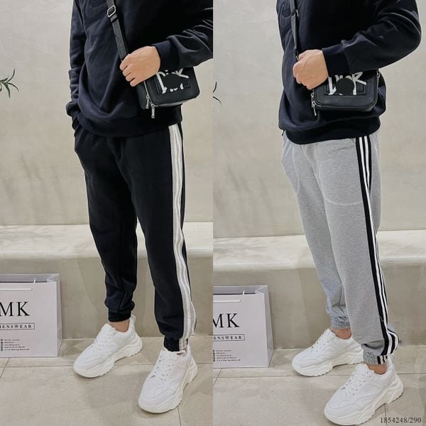  [ẢNH THẬT] Quần Jogger Nỉ Phối Sọc Đen/Ghi 