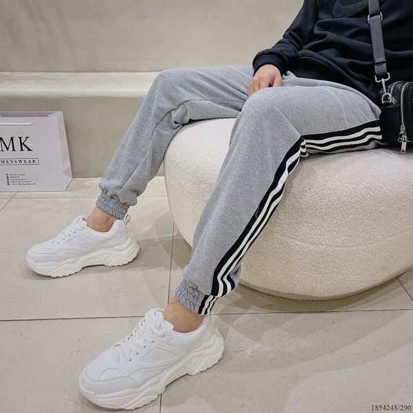  [ẢNH THẬT] Quần Jogger Nỉ Phối Sọc Đen/Ghi 