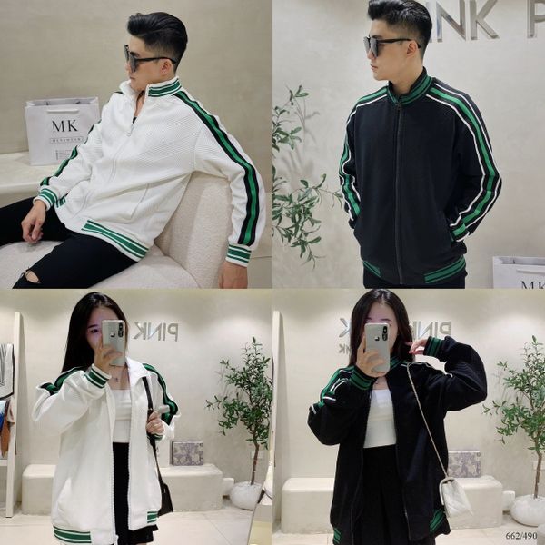  [ẢNH THẬT] Áo Khoác Nỉ Nam Nữ Đen/Trắng Phối Sọc Tay 662 