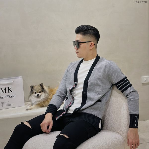  [ẢNH THẬT] Áo Khoác Cardigan Nam Nữ Màu Đen/Ghi Cải Sọc Tay 