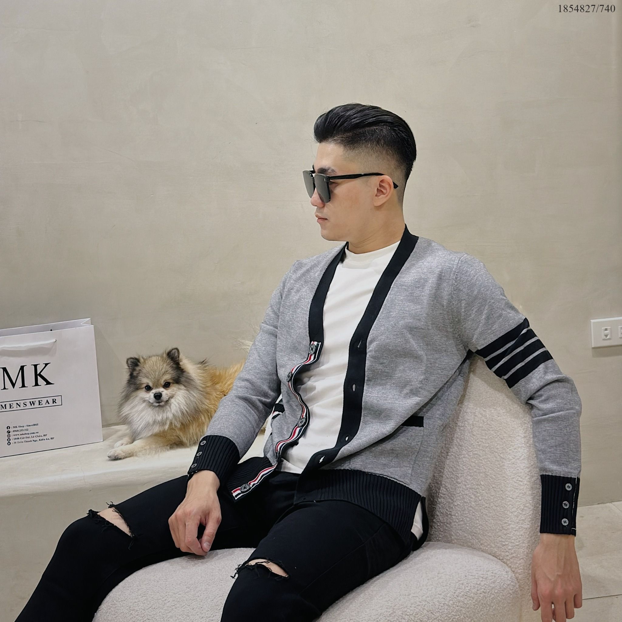  [ẢNH THẬT] Áo Khoác Cardigan Nam Nữ Màu Đen/Ghi Cải Sọc Tay 