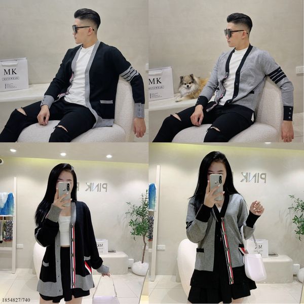  [ẢNH THẬT] Áo Khoác Cardigan Nam Nữ Màu Đen/Ghi Cải Sọc Tay 