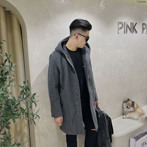  [ẢNH THẬT] Áo Khoác Dạ Dài Nam Đen/Ghi Trơn 734 