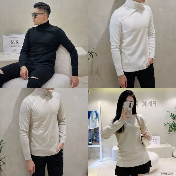  [ẢNH THẬT] Áo Len Cổ Lọ Nam Nữ Đen/Trắng/Be Trơn 9901 