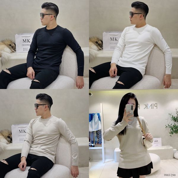  [ẢNH THẬT] Áo Len Dài Tay Cổ Tròn Nam Nữ Đen/Trắng/Be Trơn 9903 