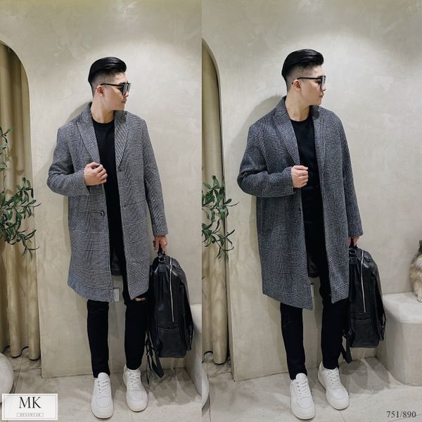 [ẢNH THẬT] Áo Khoác Dạ Dài Nam Ghi Nhạt/Ghi Đậm Phối Kẻ 751 