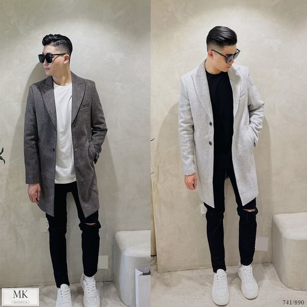  [ẢNH THẬT] Áo Khoác Dạ Dài Nam Ghi/Nâu Trơn 741 