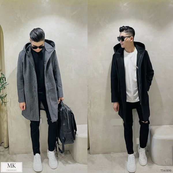  [ẢNH THẬT] Áo Khoác Dạ Dài Nam Đen/Ghi Trơn 734 