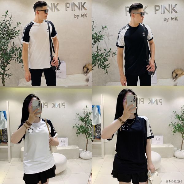  [ẢNH THẬT] Áo Phông Ngắn Tay Nam Nữ Logo Ngực Cải Tay Đen/Trắng 