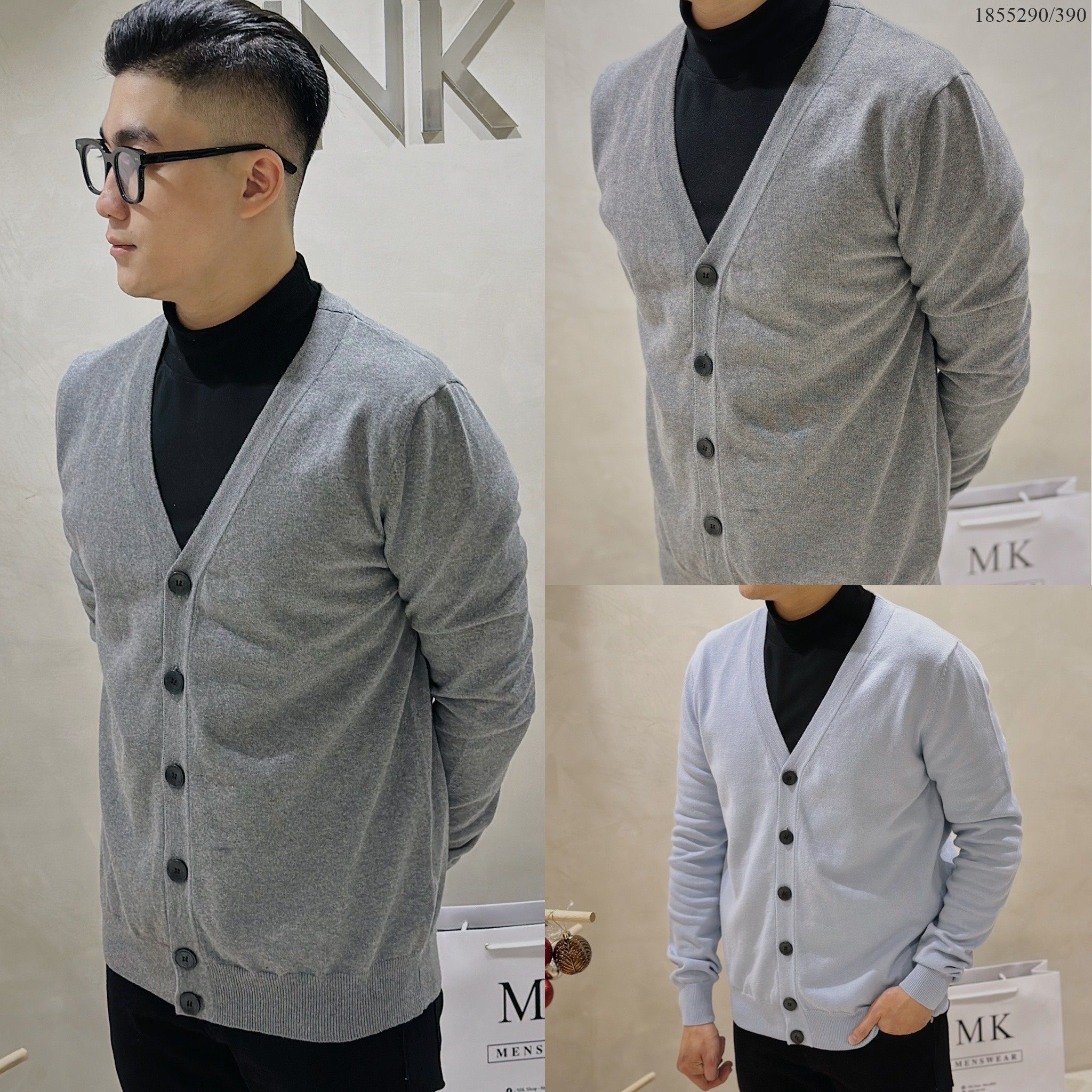  [ẢNH THẬT] Áo Khoác Cardigan Trơn Nam Nữ Ghi/Xanh 