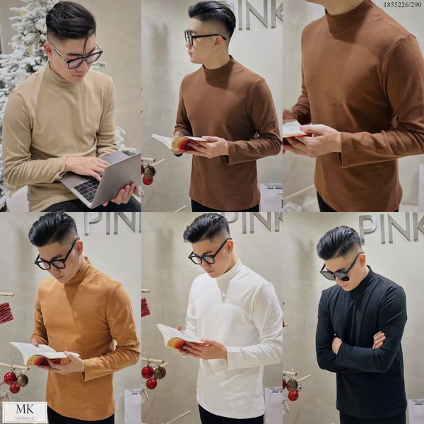  [ẢNH THẬT] Áo Giữ Nhiệt Cổ 3 Phân Dài Tay Nam Nữ Đen/Trắng/Nâu/Cam/Đỏ Đất 