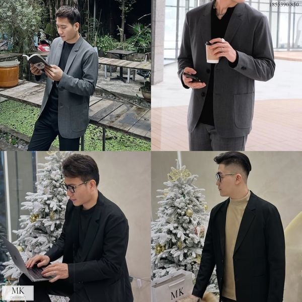  [ẢNH THẬT] Áo Blazer Nam Basic 2 Màu Đen/Xám 