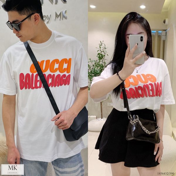  [ẢNH THẬT] Áo Phông Ngắn Tay Nam Nữ Phối Chữ Ngực Sắc Màu Đen/Trắng 