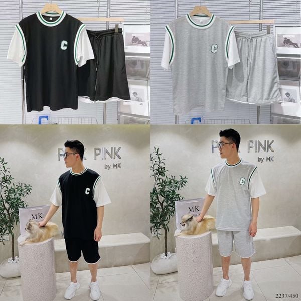  [ẢNH THẬT] Set Bộ Thể Thao Nam Nữ Cải Tay Xám/Đen 2237 