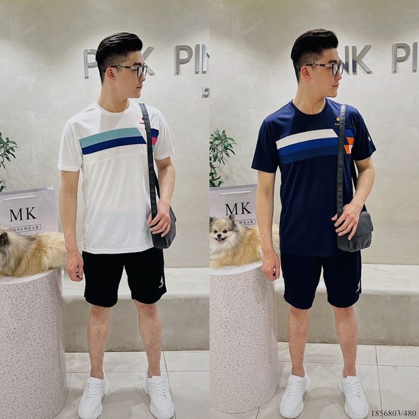  [ẢNH THẬT] Set Bộ Ngắn Tay Nam Nữ Cải Sọc Ngực Trắng/Xanh Than 