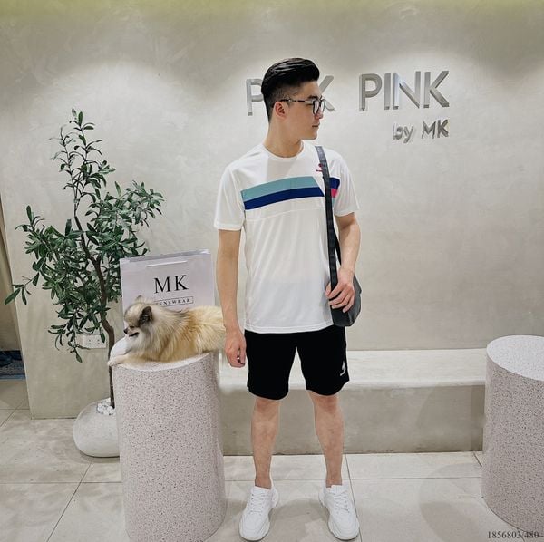  [ẢNH THẬT] Set Bộ Ngắn Tay Nam Nữ Cải Sọc Ngực Trắng/Xanh Than 