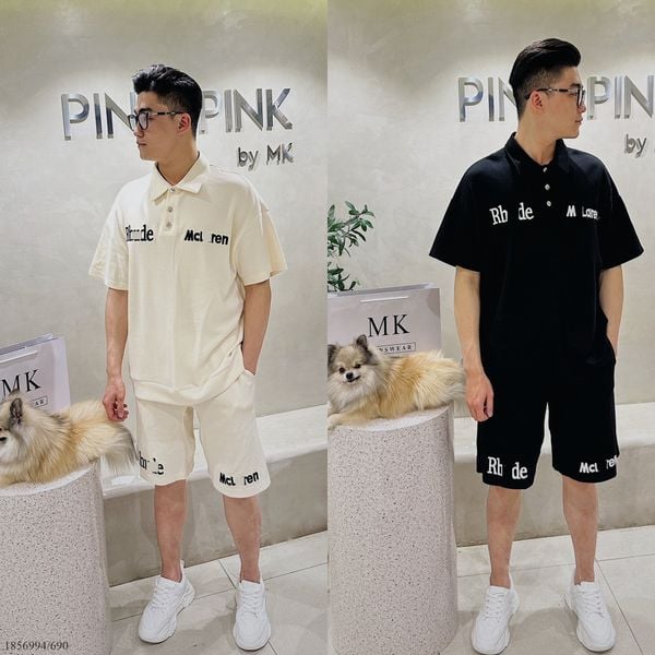  [ẢNH THẬT] Set Bộ Ngắn Tay Nam Nữ Phối Chữ Đen/Be 