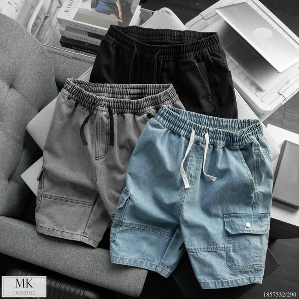  [ẢNH THẬT] Quần Short Jean Nam Túi Hộp Đen/Xanh/Xám Lông Chuột 