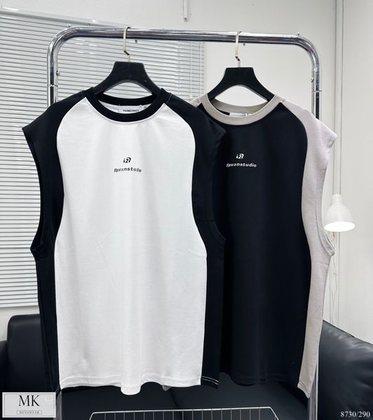  [ẢNH THẬT] Áo Ba Lỗ Nam Chữ Ngực Phối Vai Đen/Trắng 8730 