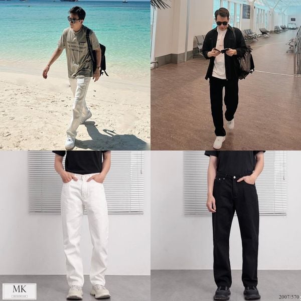  [ẢNH THẬT] Quần Jean Nam Trơn Dáng Suông Đen/Trắng N1826 