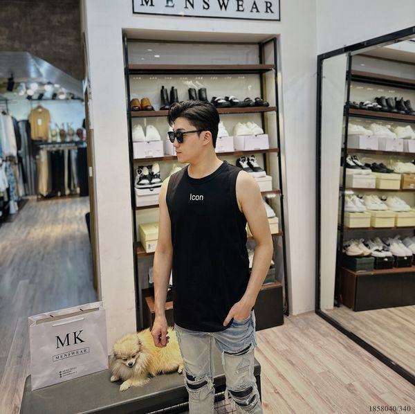  [ẢNH THẬT] Áo Ba Lỗ Nam Trang Trí Ngực Đen Chữ 