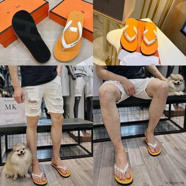  [ẢNH THẬT] Dép Xỏ Ngón Nam Trơn Màu Cam Quai Trắng 