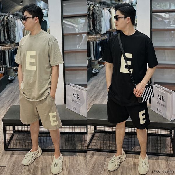  [ẢNH THẬT] Bộ Ngắn Tay Nam Nữ Hoạ Tiết Chữ E Đen/Xám 