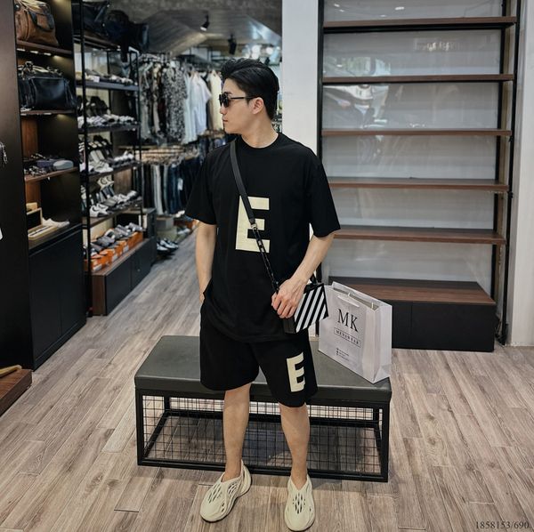  [ẢNH THẬT] Bộ Ngắn Tay Nam Nữ Hoạ Tiết Chữ E Đen/Xám 