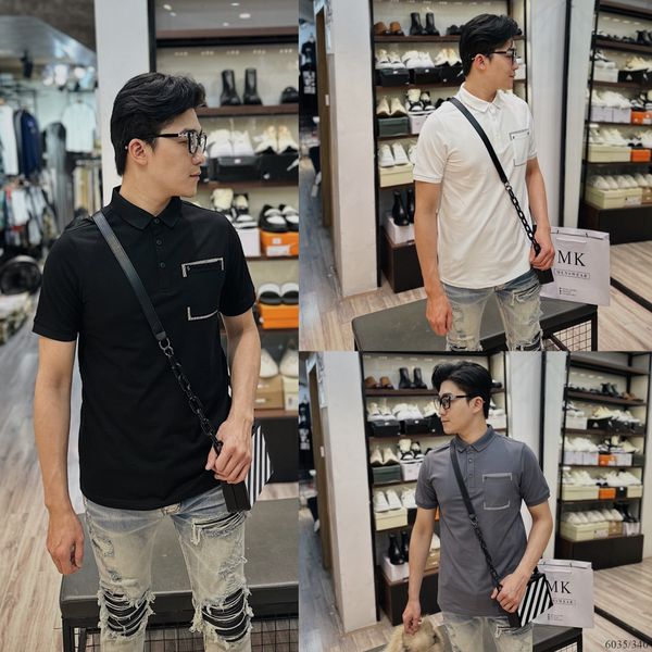  [ẢNH THẬT] Áo Polo Ngắn Tay Nam Dáng Phối Túi Ngực Đen/Trắng/Ghi Đậm 6035 