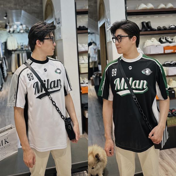  [ẢNH THẬT] Áo Phông Ngắn Tay Nam Nữ Cải Vai Chữ Ngực Đen/Trắng 3057 