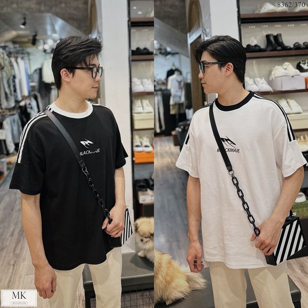  [ẢNH THẬT] Áo Phông Ngắn Tay Nam Nữ Cải Vai Logo Ngực Đen/Trắng 8362 