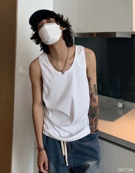  [ẢNH THẬT] Áo Ba Lỗ Cotton Nam Trơn Đen/Trắng 5027 