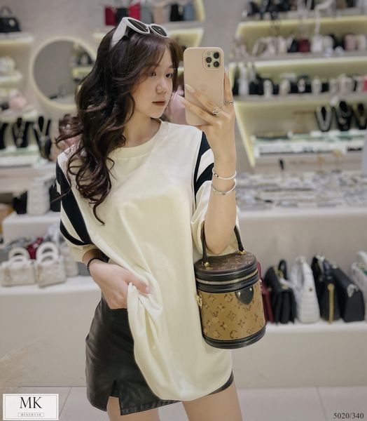  [ẢNH THẬT] Áo Phông Ngắn Tay Nam Nữ Cải Tay Đen/Be 5020 