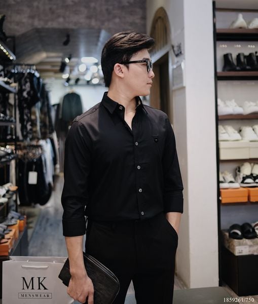  [ẢNH THẬT] Áo Sơ Mi Nam Màu Đen Dài Tay Logo Ngực 