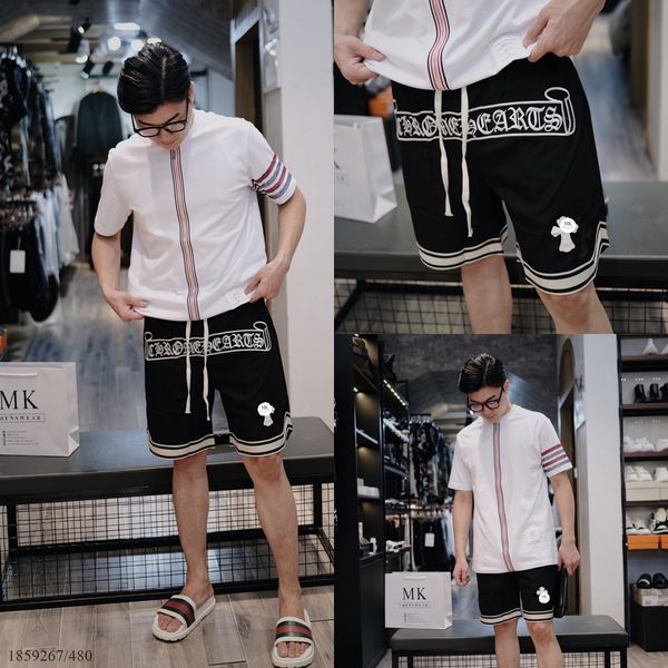  [ẢNH THẬT] Quần Short Gió Nam Màu Đen Chữ Logo Trắng Cải Viền 