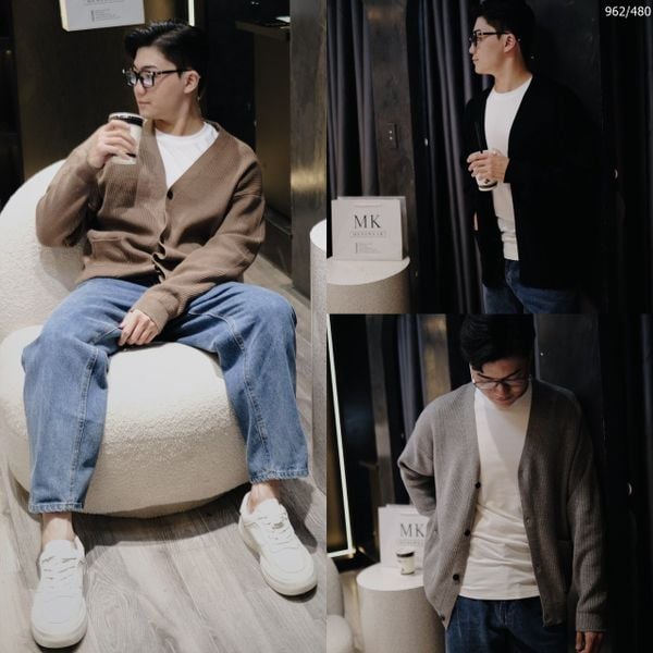  [ẢNH THẬT] Áo Khoác Cardigan Trơn Nam Nữ Đen/Ghi/Nâu 962 