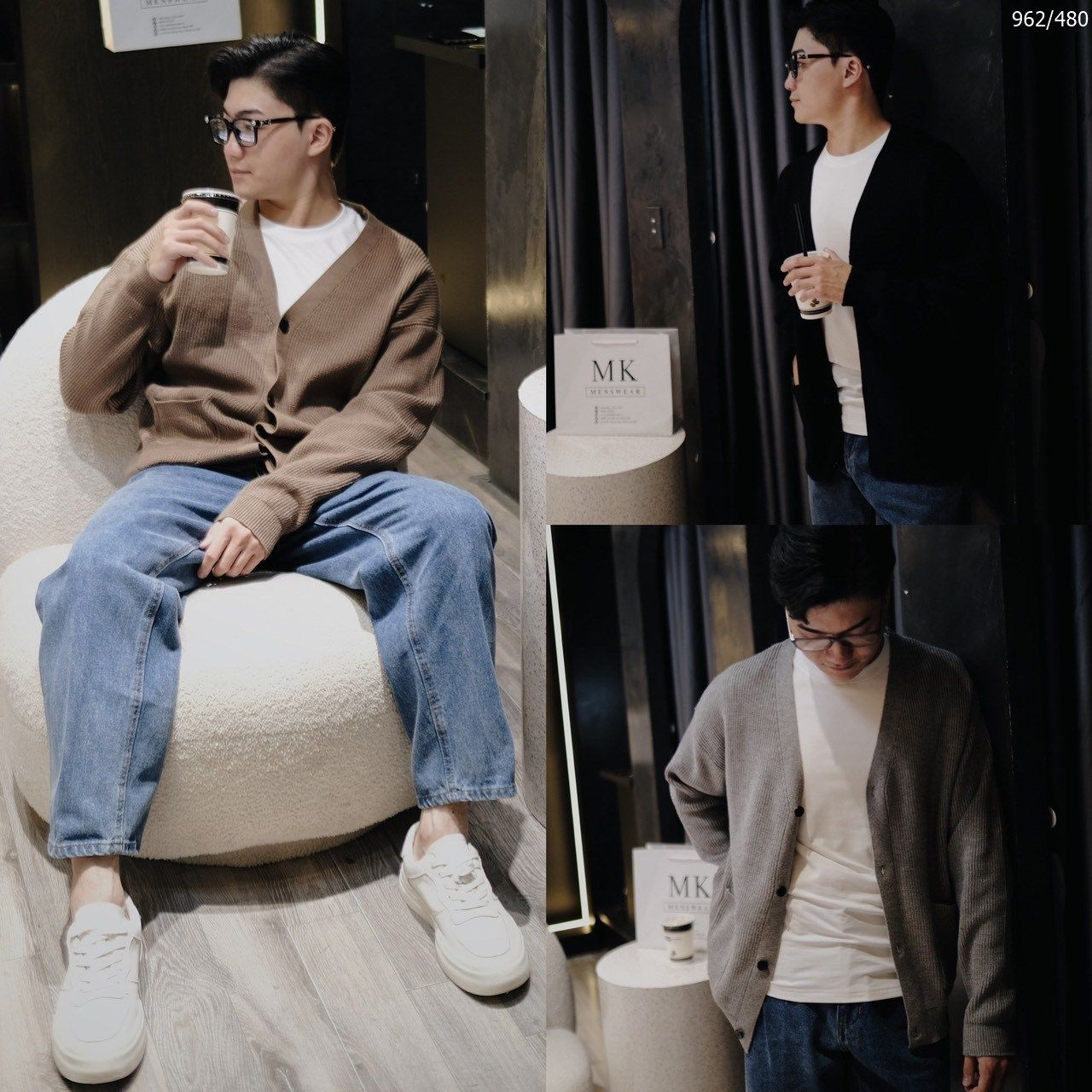  [ẢNH THẬT] Áo Khoác Cardigan Trơn Nam Nữ Đen/Ghi/Nâu 962 