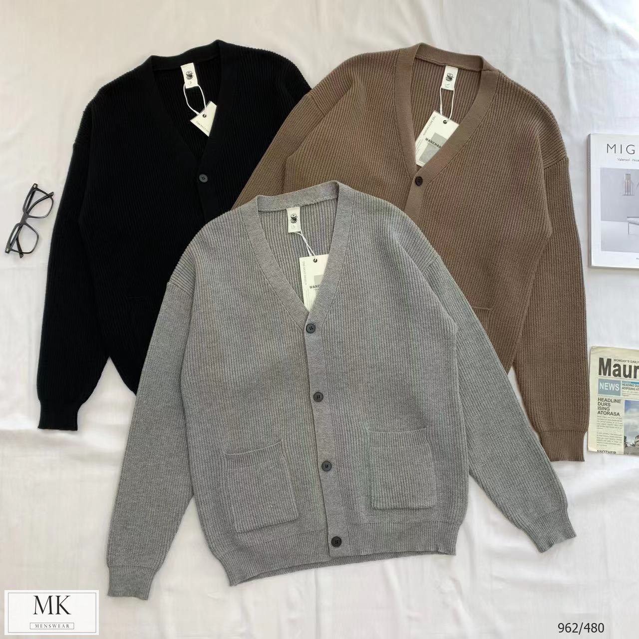  [ẢNH THẬT] Áo Khoác Cardigan Trơn Nam Nữ Đen/Ghi/Nâu 962 