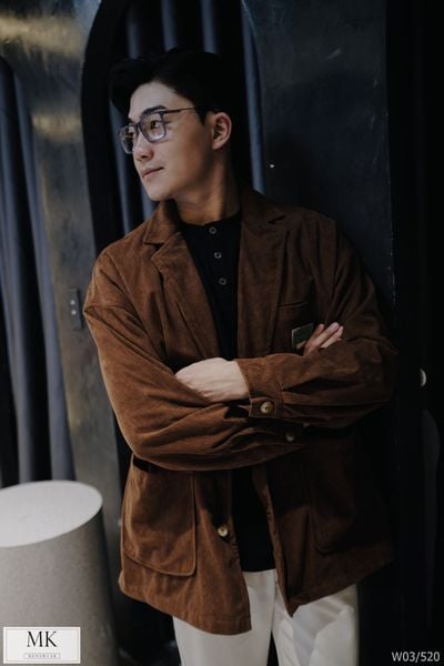  [ẢNH THẬT] Áo Khoác Nam Cổ Vest Gân Chìm Ghi/Nâu W03 