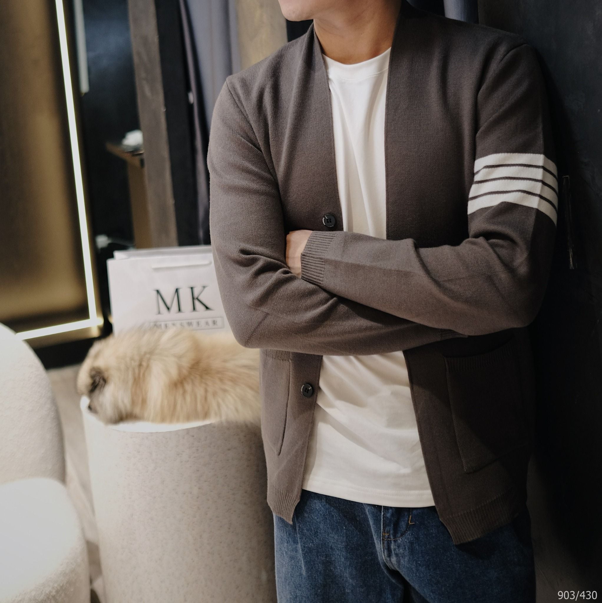  [ẢNH THẬT] Áo Khoác Cardigan Nam Nữ Cải Sọc Tay Đen/Rêu 903 