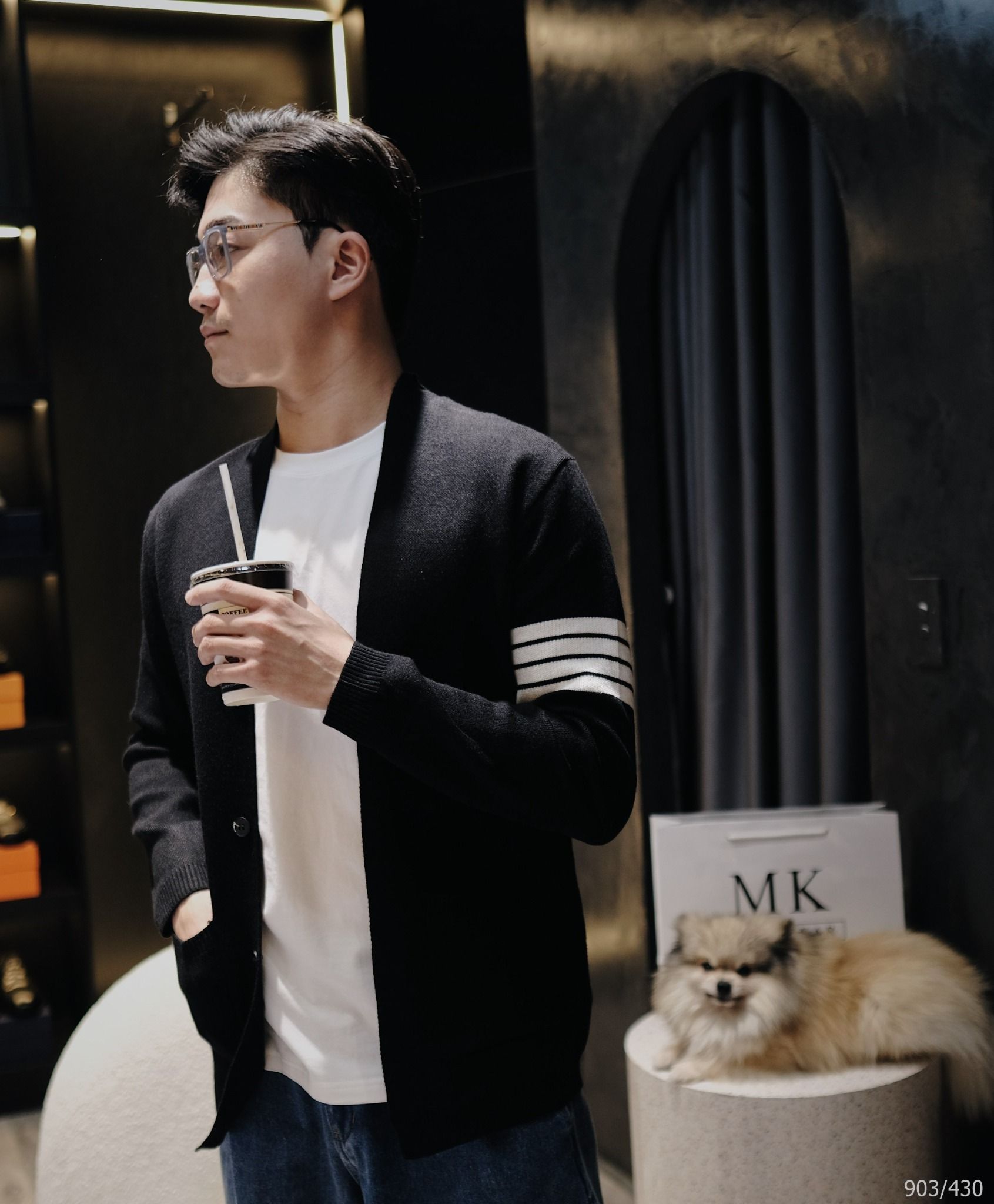  [ẢNH THẬT] Áo Khoác Cardigan Nam Nữ Cải Sọc Tay Đen/Rêu 903 