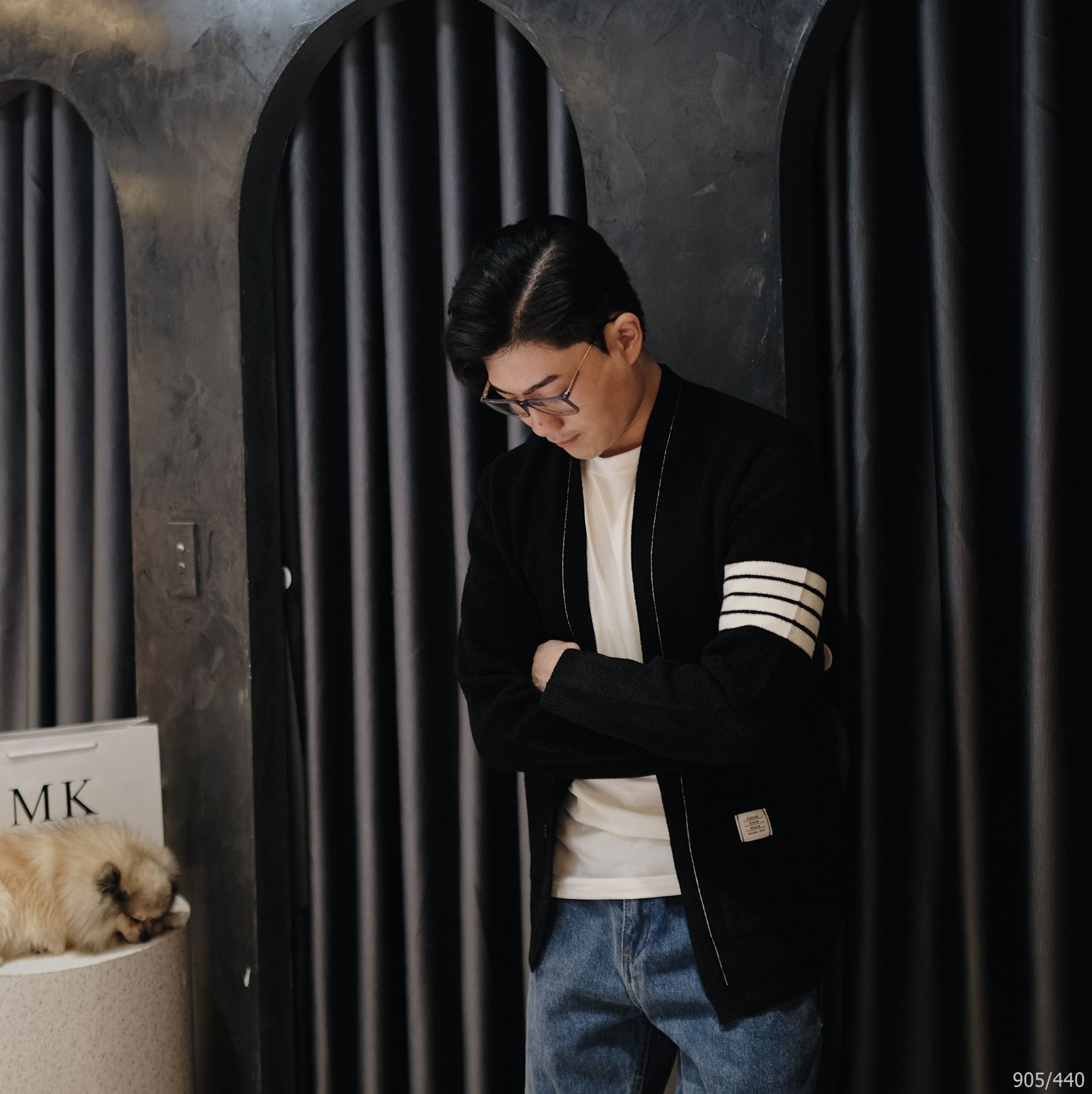  [ẢNH THẬT] Áo Khoác Cardigan Nam Nữ Cải Sọc Tay Đen/Xám 905 