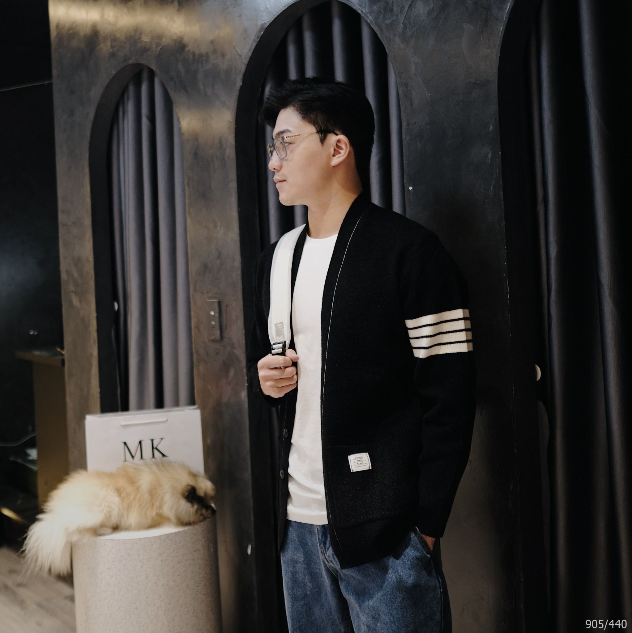  [ẢNH THẬT] Áo Khoác Cardigan Nam Nữ Cải Sọc Tay Đen/Xám 905 