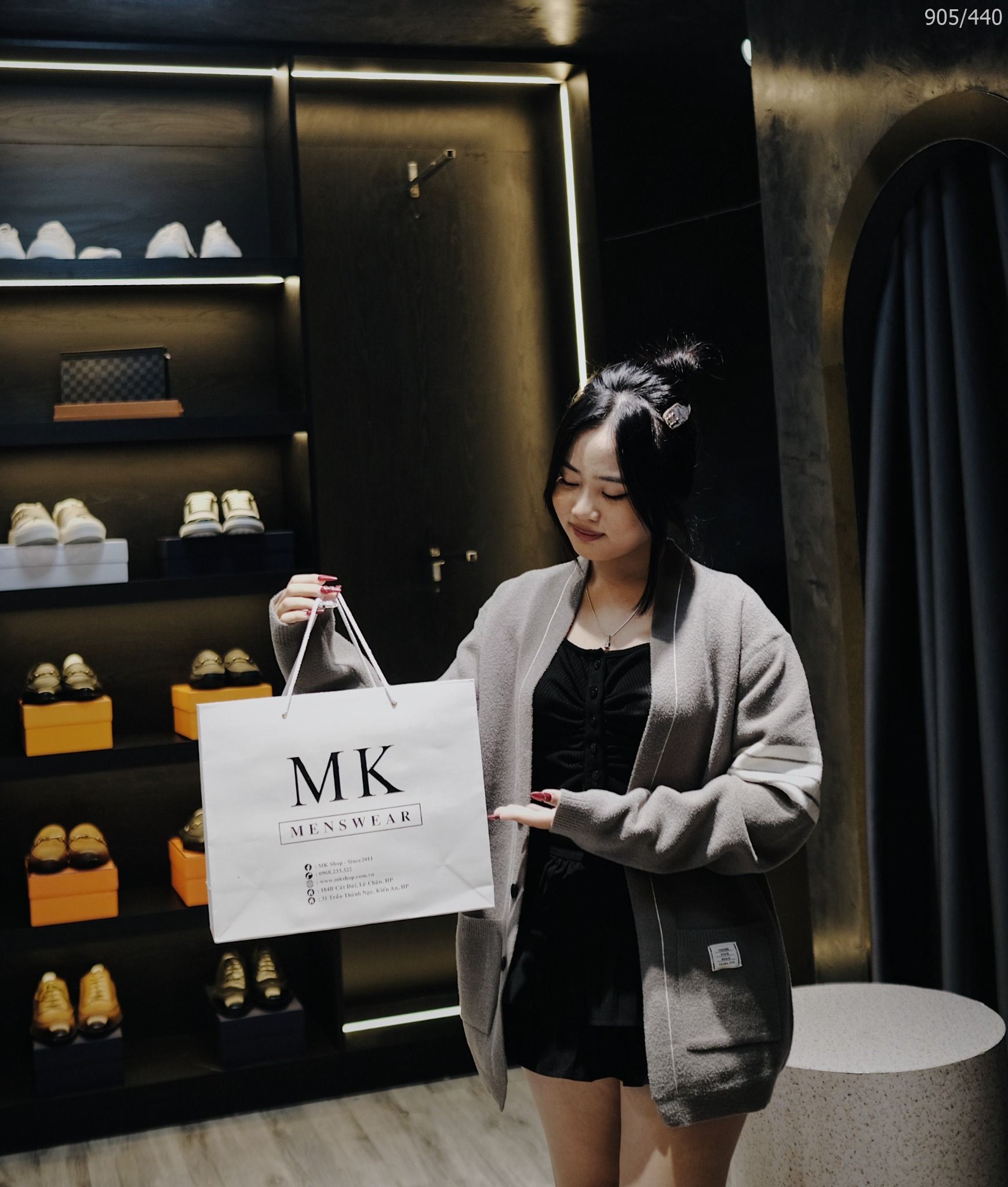  [ẢNH THẬT] Áo Khoác Cardigan Nam Nữ Cải Sọc Tay Đen/Xám 905 