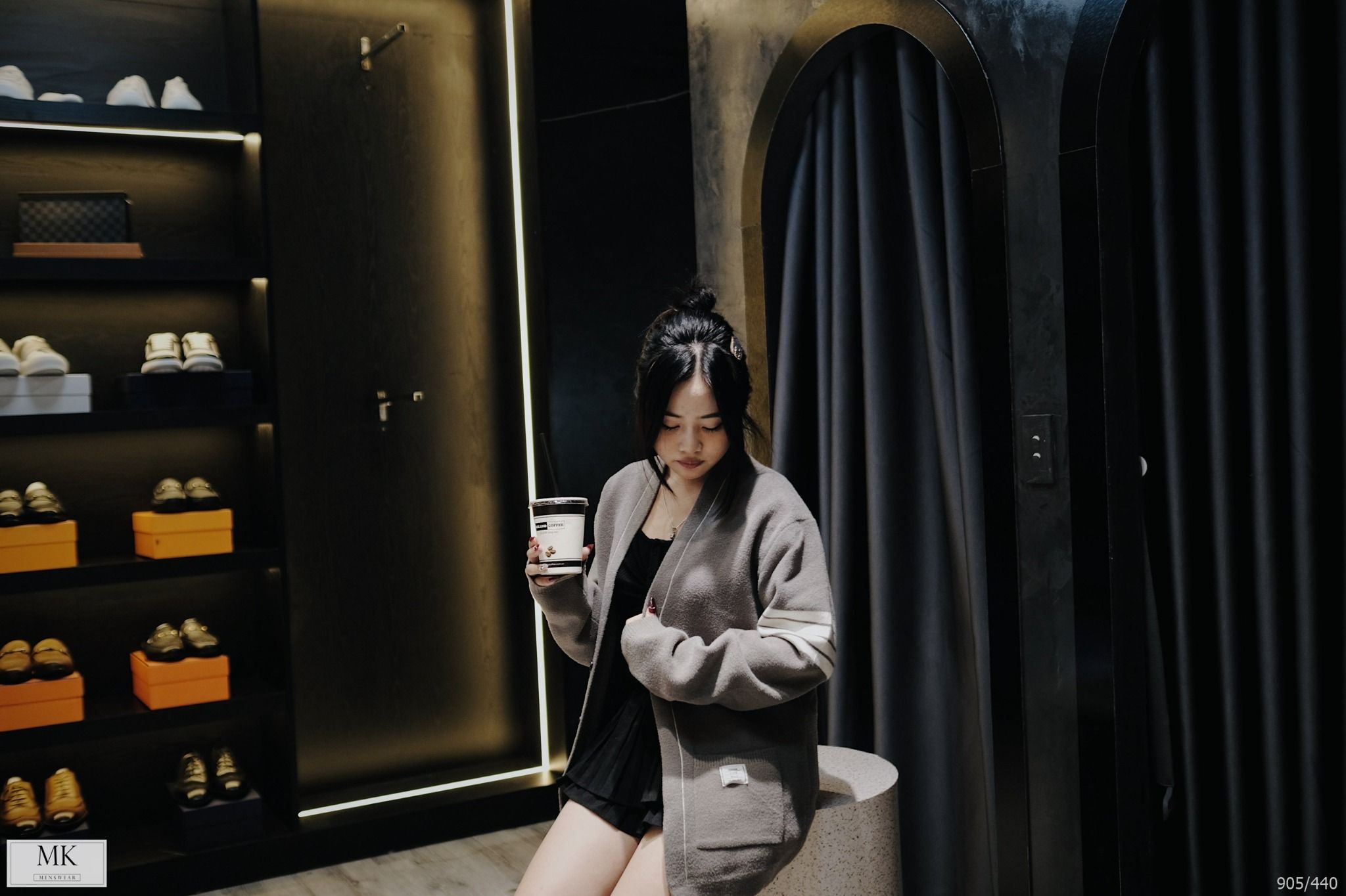  [ẢNH THẬT] Áo Khoác Cardigan Nam Nữ Cải Sọc Tay Đen/Xám 905 