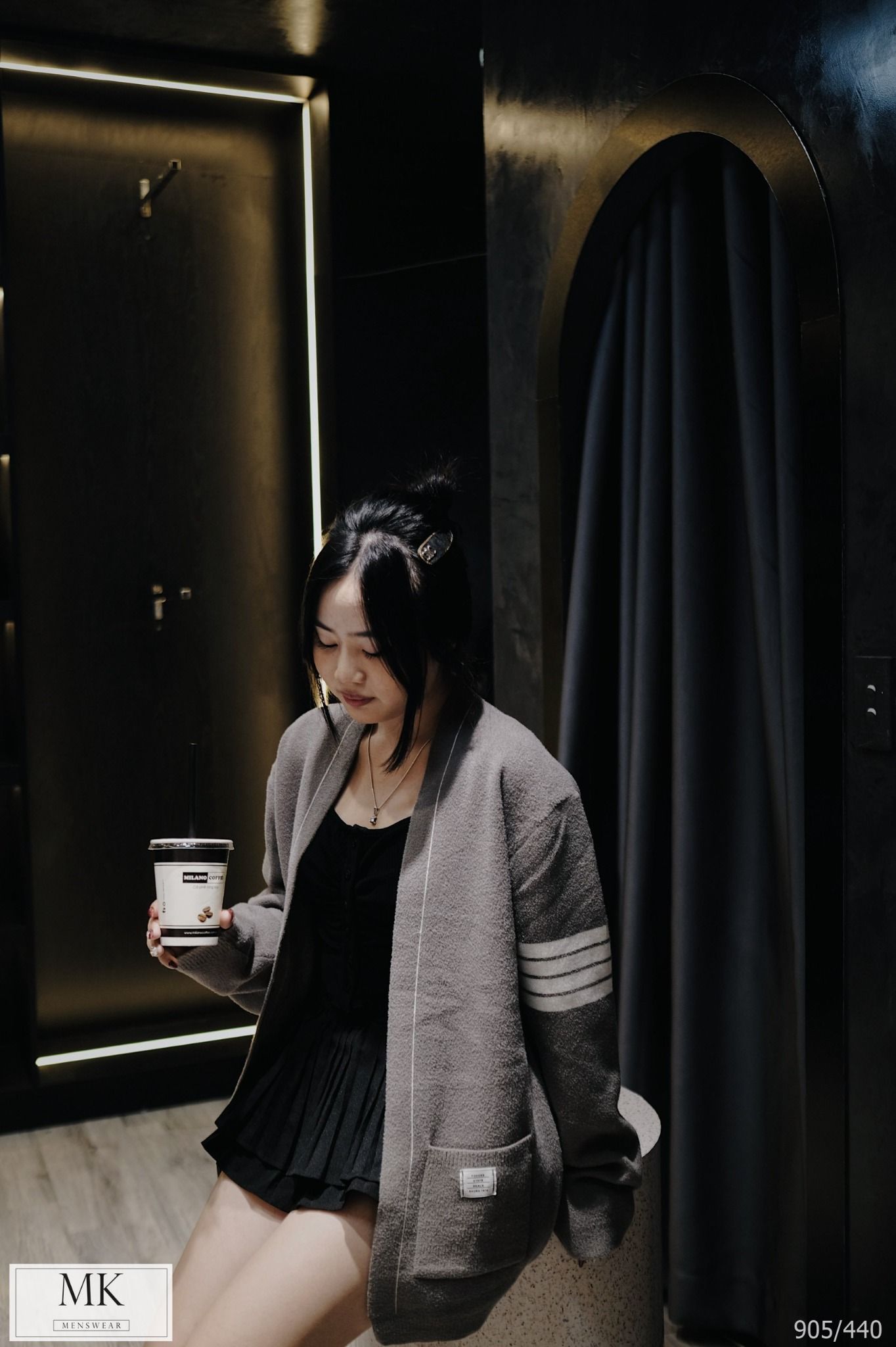  [ẢNH THẬT] Áo Khoác Cardigan Nam Nữ Cải Sọc Tay Đen/Xám 905 