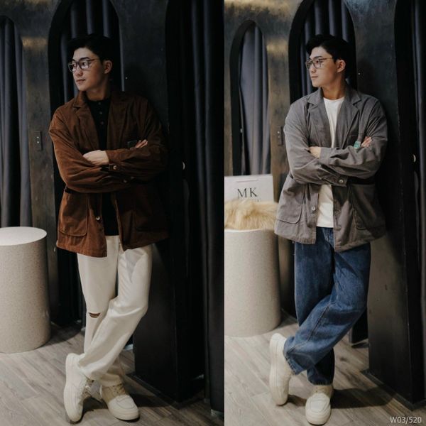  [ẢNH THẬT] Áo Khoác Nam Cổ Vest Gân Chìm Ghi/Nâu W03 